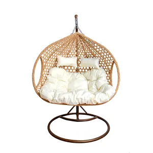 Wholesale High Quality modern double egg chairs outdoor hanging cushion rattan swing egg chair with stand