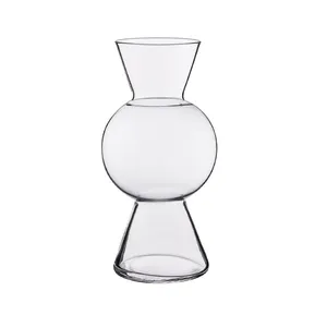 梅兹里手工吹制火锅因子玻璃花瓶几何艺术设计用于餐桌装饰，透明水培玻璃花瓶