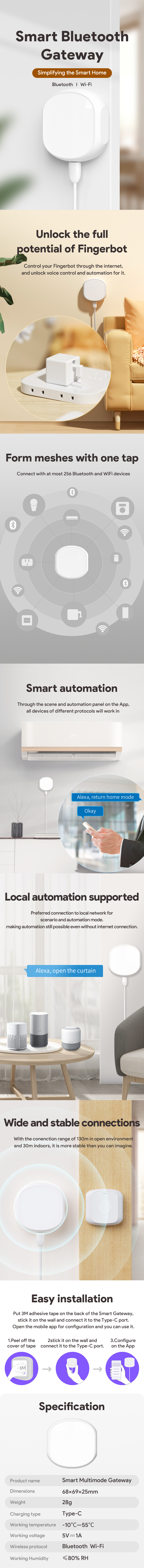 3 In 1 Smart gateway Work with Tuya Smart Life Mesh Hub APP Alexa Google Home  Zigbee WiFi BLE Smart Multi-mode Gateway