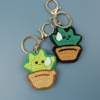 Porte-clés Cactus au Crochet Fait Main, Adorable Plante Succulente Tricotée, Breloque de Sac Plante en Pot Kawaii au Crochet