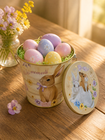 Seau décoratif en métal avec couvercle, motif lapin floral, pour Pâques, idéal comme centre de table pour le printemps