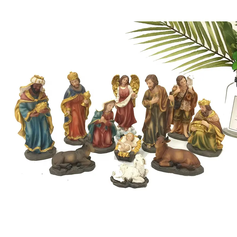 थोक राल क्रिसमस मूर्तियों धार्मिक सजावट राल जन्म दृश्य सेट