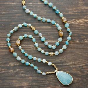 Collar de Piedra Amazonita Natural para Mujer, Niña, Yoga, Meditación, Regalo Curativo, Collar con Colgante de Estilo Bohemio Hecho a Mano - Product Image 1