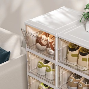 Scarpiera Organizzatore Senza Montaggio Tutto-in-uno Pieghevole e Impilabile Scatola Portascarpe in <span class=keywords><strong>Plastica</strong></span> Trasparente Contenitore per Stivali e Sneaker - Product Image 5