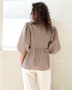 Chemise à manches courtes en coton uni à col en V avec boutons pour la maternité et l'allaitement, chemisier d'allaitement pour femmes enceintes - Product Image 4