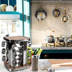 Étagère à épices rotative vintage à 12 pots pour comptoir, en métal et bois, pour assaisonnements et épices de cuisine - Product Image 4