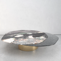 Table basse en marbre marbré Dream Home, surface irrégulière, socle doré poli, table de canapé design moderne