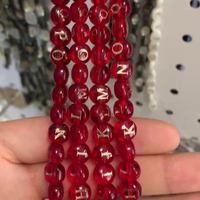 5 perles alphabet rouges de 8 mm, perles intercalaires en verre, perles rondes double face dorées avec lettres A-Z en cristal pour la fabrication de bijoux DIY