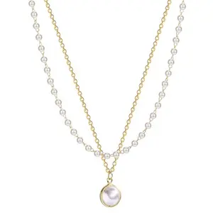 Vintage ins faux pearl pendant necklace Fashion double pearl clavicle chain Elegant pearl pendant necklace