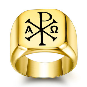 Bague carrée en acier inoxydable pour homme, 18 mm, logo croix bleue gravé au laser, bijou cadeau - Product Image 4