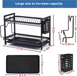 Étagère de rangement double pour vaisselle de cuisine, en métal laqué, moderne, durable, sur pied, porte-pots, égouttoir pour bols, multifonction, capacité 3-4L - Product Image 4