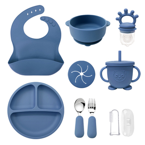 Set de Platos, Tazas y Cucharas de Silicona con Diseño de Animales Azules para Bebés, Aptos para Alimentación Dirigida por el Bebé, Seguros, No Tóxicos, con Base de Succión, 6 Meses - Product Image 5