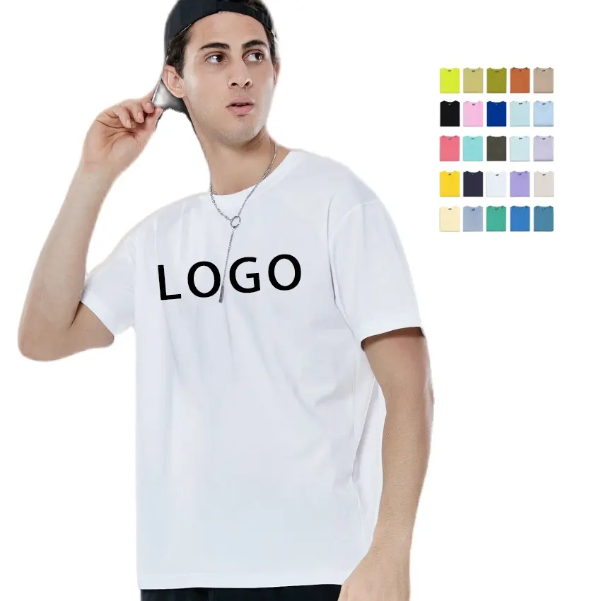 Hoge Kwaliteit 100% Katoenen Mannen Losse Stijl T-Shirt Custom Logo Afdrukken Groothandel Formaat O-hals T-Shirts Ademend Thermisch