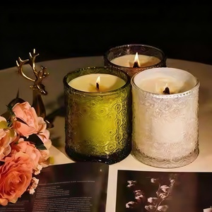Lilin Aroma dalam Stoples Kaca Berukir Motif Bunga Warna-warni, Lilin Aroma Suvenir Pribadi Buatan Tangan Kelas Atas - Product Image 3