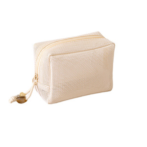 Portable Mesh Makeup <b>Bag</b> 7 Inch Beige Travel Toiletry Storage For Skincare Products - Product Image 5