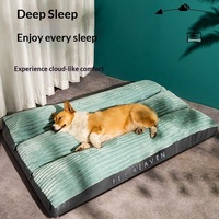 Coussin pour animaux de compagnie en tissu rayé rectangulaire résistant aux morsures et aux griffures, chaud pour toutes les saisons, pour chiens et chats