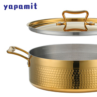 Ensemble de casseroles de cuisson martelées à corps court de luxe durables et triples casseroles en acier inoxydable pour la maison et l'hôtel