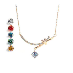 SPJ fina moda plata 925 Original diamante prueba pasado 1 quilate corte brillante D Color Moissanite Bowknot colgante collar - Product Image 1