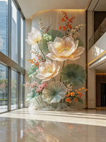 Flor de Loto Gigante Transparente de Seda, Instalación Floral para Suelo, Decoración de Paisaje para Vestíbulo de Hotel, Centro Comercial, Entrada de Boda