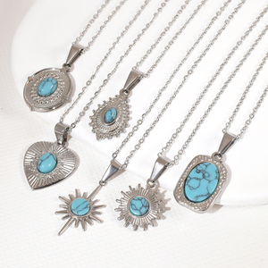 Bán Buôn Tùy Chỉnh Đồ Trang Sức 18K Vàng Mạ Thép Không Gỉ dát Màu Xanh Turquoise Mặt Dây Chuyền Đá Tự Nhiên Quyến Rũ Chuỗi Dây Chuyền - Product Image 6