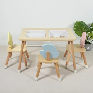 Mesa de madera escolar Montessori para niños, bloque de construcción de agua y arena, mesa sensorial, mesa de aprendizaje