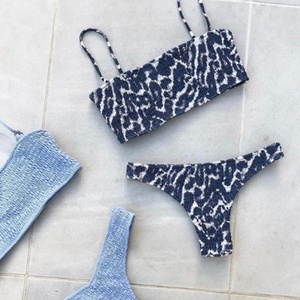 Maillot de bain micro bandeau grande taille pour femme avec tissu respirant à séchage rapide, bas de maillot dos nu en V, design imprimé sans couture - Product Image 1