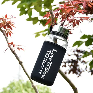 1000毫升泡茶器水瓶便携式环保运动野营自行车骑行旅游饮料玻璃水瓶带袖
