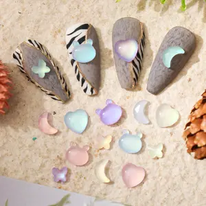 Kawaii Nail Rhinestone Charm Luminous Clear Resin Decor Parts Star/Moon/Heart/Bear 3D Charm For Nails DIY Design