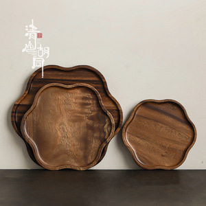 Walnut Wood Irregular <b>Tea</b> <b>Tray</b> Handmade Solid Wood Serving Plate For <b>Tea</b> And Snacks Residential Use - Product Image 2