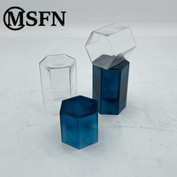 Table d'appoint hexagonale en verre ondulé bleu, style artistique moderne, vente directe usine, idéale pour villa, salon, chambre, hôtel, durable