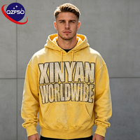 QZFSO Streetwear Heavy Sweatshirt Hitam Acid Wash Distressed Pullover Custom Oversized Screen Print LOGO Hoodie Pria
