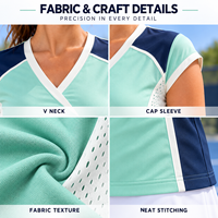 Haut de tennis personnalisé pour femme à manches courtes, col en V, color block, respirant, pour l'entraînement au tennis