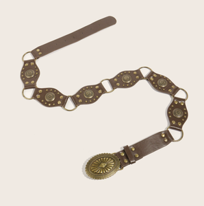 Wholesale Vintage Women's PU Leather with Studs Concho Cool Chain Alloy <b>Buckle</b> Boho Chic Fashion Style Versatile Belt - Product Image 5