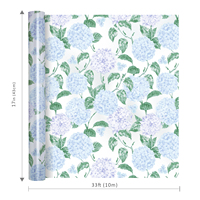 Papier d'emballage imperméable en PE à motif botanique d'hortensia bleu clair et violet avec nœud à tirer pour cadeaux de mariage, de mariée et d'anniversaire