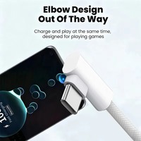 Kabel Charger Cepat Tipe C ke USB C 1M 2M 90 Derajat, Kabel Charger PD 60W Tipe-C dengan Anyaman 48 Strand dan Sambungan Lengkung