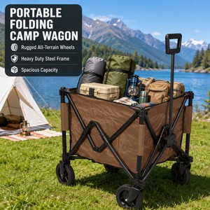 Chariot <span class=keywords><strong>de</strong></span> camping pliable tout-terrain avec roues à crampons diamantés pivotantes à 360°, chariot robuste pour l'extérieur - Product Image 2