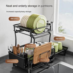 Estantes para platos colgantes de pared de oro naranja de doble capa para cocina, estante para platos independiente ajustable deslizante - Product Image 3