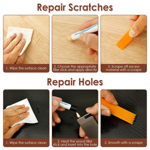 Bâtons de cire pour la réparation de meubles, <span class=keywords><strong>kit</strong></span> de réparation du bois multicolores, outil de retouche pour les rayures, les bosses, les tables, les portes, l'usage domestique et au bureau - Product Image 4