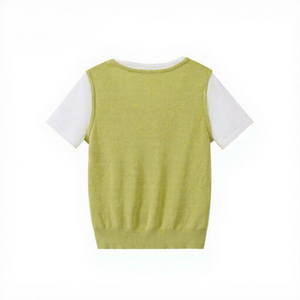 <span class=keywords><strong>T</strong></span>-<span class=keywords><strong>shirt</strong></span> en maille à manches courtes pour <span class=keywords><strong>femme</strong></span>, coupe ajustée, effet superposé, blocs de couleur, mélange cachemire de luxe, printemps-é<span class=keywords><strong>t</strong></span>é, OEM ODM - Product Image 4