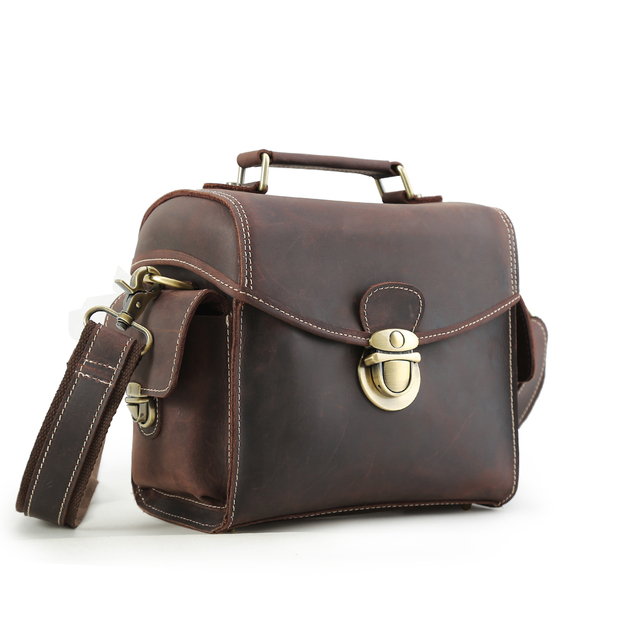 Factory Wholesale Genuine Leather Messenger Bag Camera Bag Latest Design Digital SLR Crazy Horse Shoulder Camera Bag