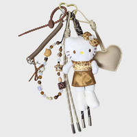 Joyson Brown Porte-clés et breloque de sac en peluche motif léopard, chat et mini lapin, cadeau pour femmes