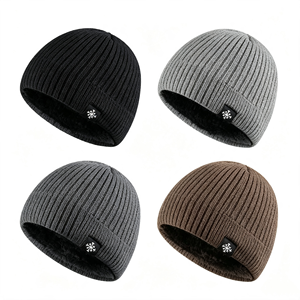 Cappello Lavorato a Maglia a Righe con Motivo a Fiocco di Neve, Berretto Invernale a Doppio Strato Foderato e Ispessito Senza Visiera, Stile Street Hiphop per Sport e Alpinismo - Product Image 1