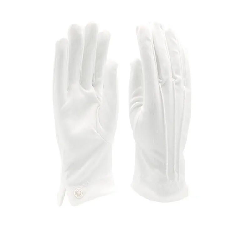 White Black Nylon 100% Cotton Traffic Marching Band Honor Guard Uniform Formal Dress Ceremonial Parade Gloves With Snap Cuff