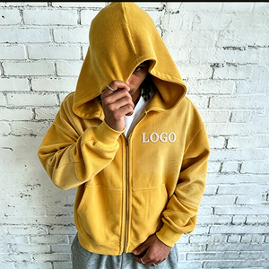 Nouveau sweat à capuche thermique gaufré pour homme, design vintage délavé à l'acide, sans cordons, veste zippée avec capuche - Product Image 1