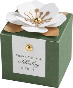 Cajas para Dulces y Recuerdos 3 en 1, Decoración Floral Verde Oliva, Laminación Mate, Forro de Esponja, Etiquetas de Agradecimiento Blancas Reciclables para Bodas y Fiestas - Product Image 1