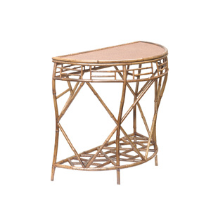 Table console demi-lune en bambou, faite à la main, table d'entrée polyvalente pour salon, support à fleurs, style classique - Product Image 5