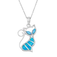 Pendentif en argent sterling 925 style hawaïen, motif animal marin, opale de feu bleue en forme de chat
