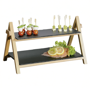 Estante de servir KESPER de pizarra con marco de madera de dos niveles para aperitivos y bocadillos para fiestas - Product Image 2