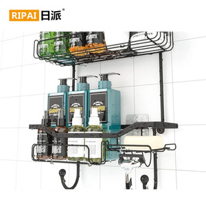 Ripai Shower Caddy 3 Tier Corner Wall Mounted Storage Rack For Bathroom With Soap Dish And Towel <b>Hook</b> Stainless Steel Black - Product Image 2