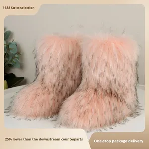 Nuevas Botas <span class=keywords><strong>de</strong></span> Nieve con Peluche, Imitación <span class=keywords><strong>de</strong></span> Piel <span class=keywords><strong>de</strong></span> Mapache y Zorro, Cálidas para Invierno, Gruesas, hasta la Mitad <span class=keywords><strong>de</strong></span> la Pantorrilla - Product Image 4